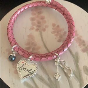 Sweetheart Leather Wrap With Blue Silver Pearl